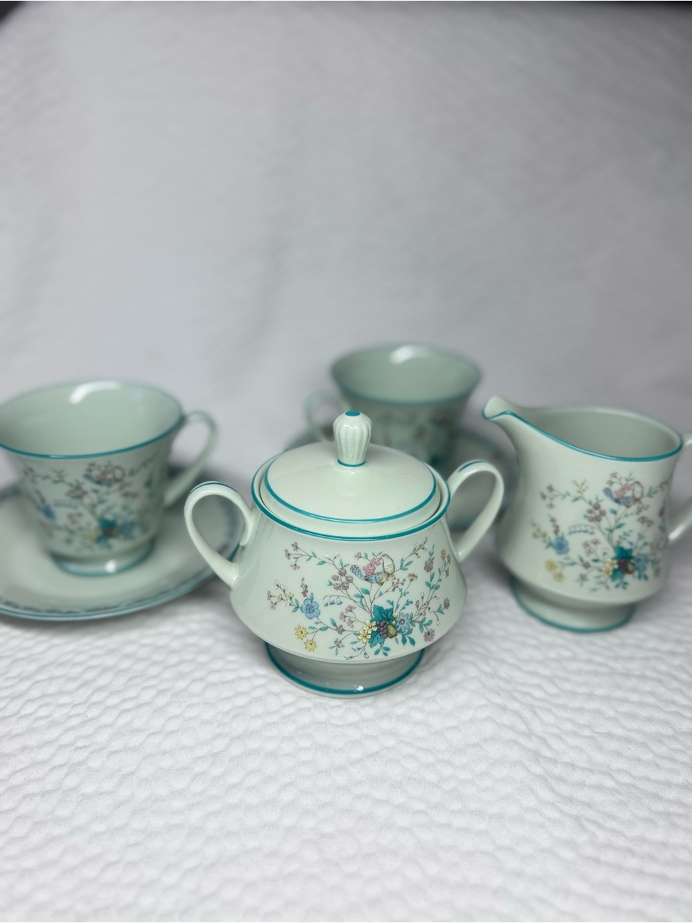 Vintage Noritake Paradise Green 8223 Tea Set Cups Sugar Creamer Japan